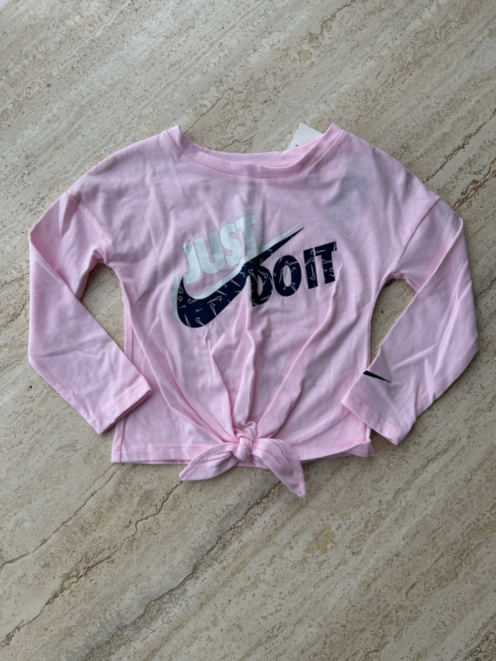 NEW 🆕 Nike Light Pink 'Just Do It' Long-Sleeve Tie-Front Tee 3T